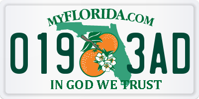 FL license plate 0193AD