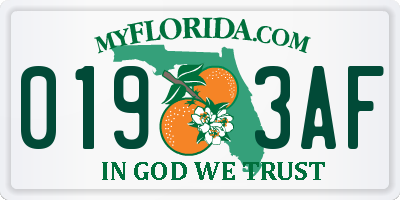 FL license plate 0193AF