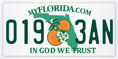 FL license plate 0193AN