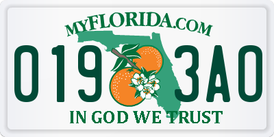 FL license plate 0193AO