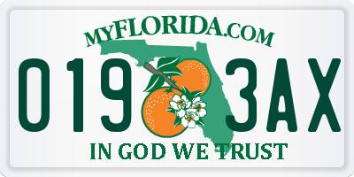 FL license plate 0193AX