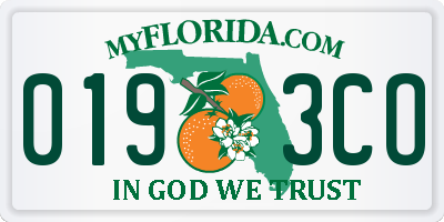 FL license plate 0193CO