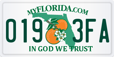 FL license plate 0193FA
