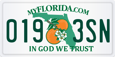 FL license plate 0193SN