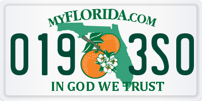 FL license plate 0193SO