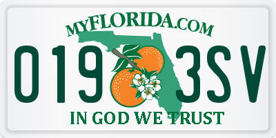 FL license plate 0193SV