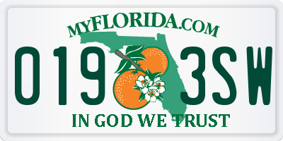 FL license plate 0193SW