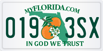 FL license plate 0193SX