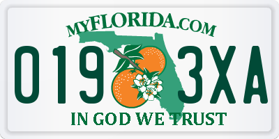 FL license plate 0193XA