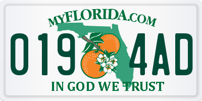 FL license plate 0194AD