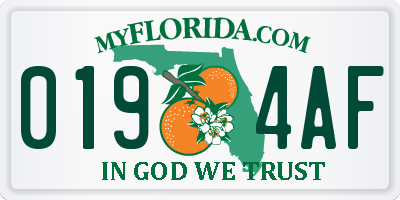 FL license plate 0194AF