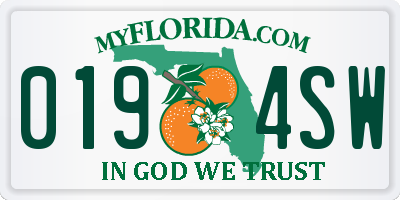 FL license plate 0194SW