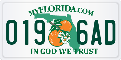 FL license plate 0196AD