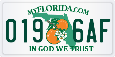 FL license plate 0196AF