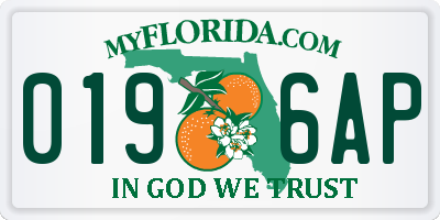 FL license plate 0196AP
