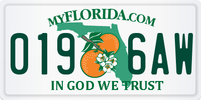 FL license plate 0196AW