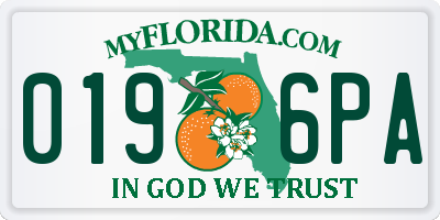 FL license plate 0196PA