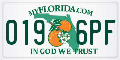 FL license plate 0196PF