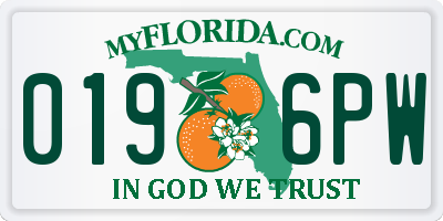 FL license plate 0196PW