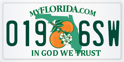 FL license plate 0196SW