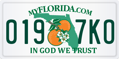 FL license plate 0197KO