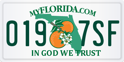 FL license plate 0197SF