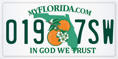 FL license plate 0197SW