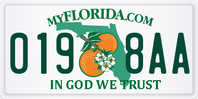 FL license plate 0198AA