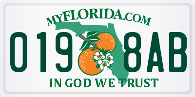 FL license plate 0198AB
