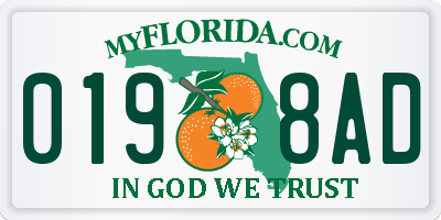 FL license plate 0198AD