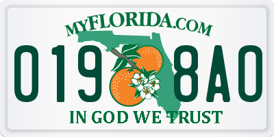 FL license plate 0198AO