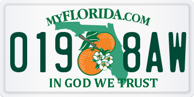 FL license plate 0198AW