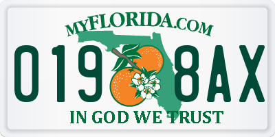 FL license plate 0198AX