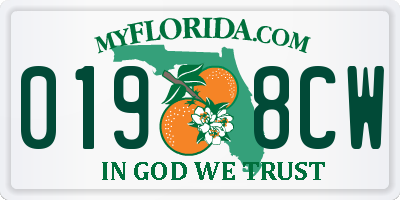 FL license plate 0198CW