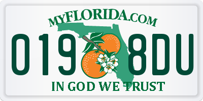 FL license plate 0198DU
