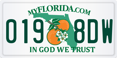 FL license plate 0198DW