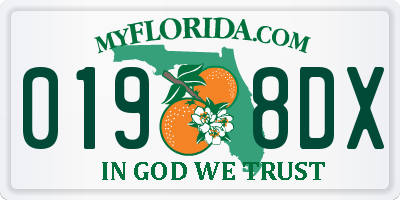 FL license plate 0198DX