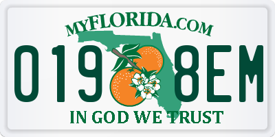 FL license plate 0198EM