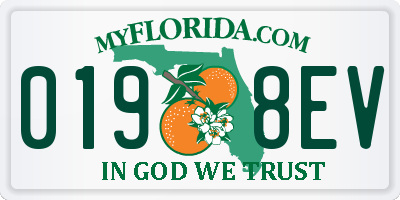 FL license plate 0198EV