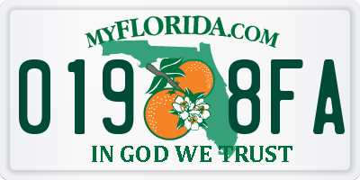 FL license plate 0198FA