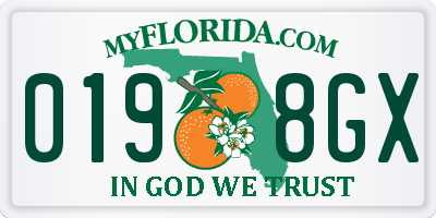 FL license plate 0198GX