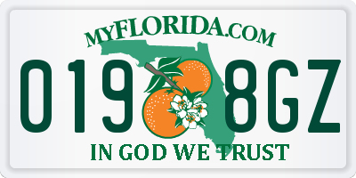 FL license plate 0198GZ