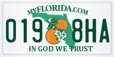 FL license plate 0198HA