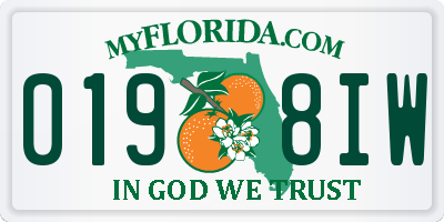 FL license plate 0198IW