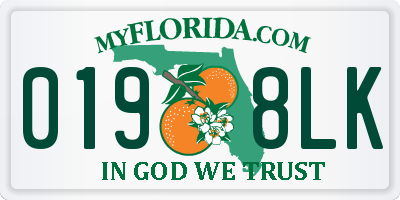 FL license plate 0198LK
