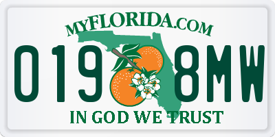 FL license plate 0198MW