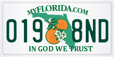 FL license plate 0198ND