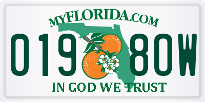 FL license plate 0198OW
