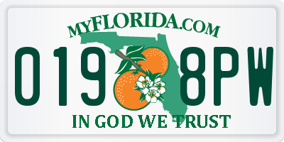 FL license plate 0198PW