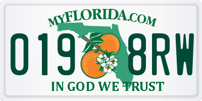 FL license plate 0198RW
